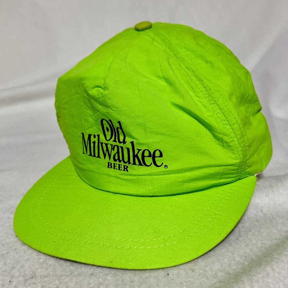 Old Milwaukee Vintage Advertising Snapback Hat Neon Green USA Made